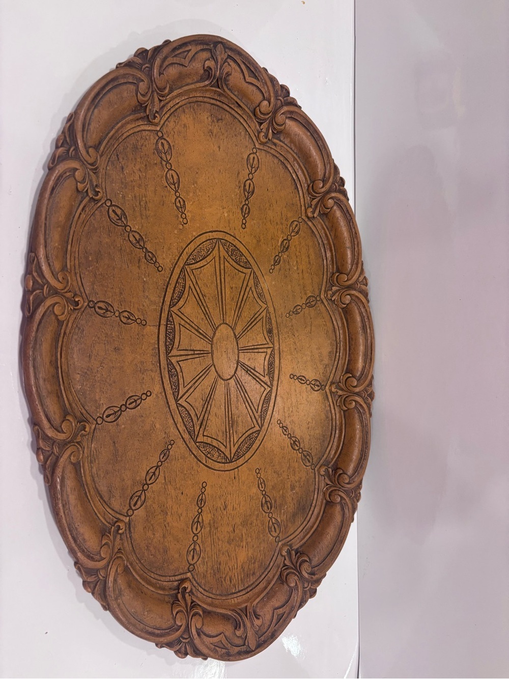 Vintage DuraWood Carved Tray Mid Century Decorative Tray- 18”